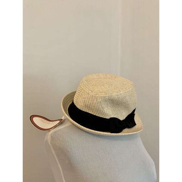 Scala Pronto Black Band Woven Straw Men's Fedora Hat NWT Natural Bow VTG Vacatio - Picture 6 of 10